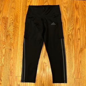 Adidas Tricot Capri Leggings, Black w/ Charcoal Signature Stripes - Has Pockets!